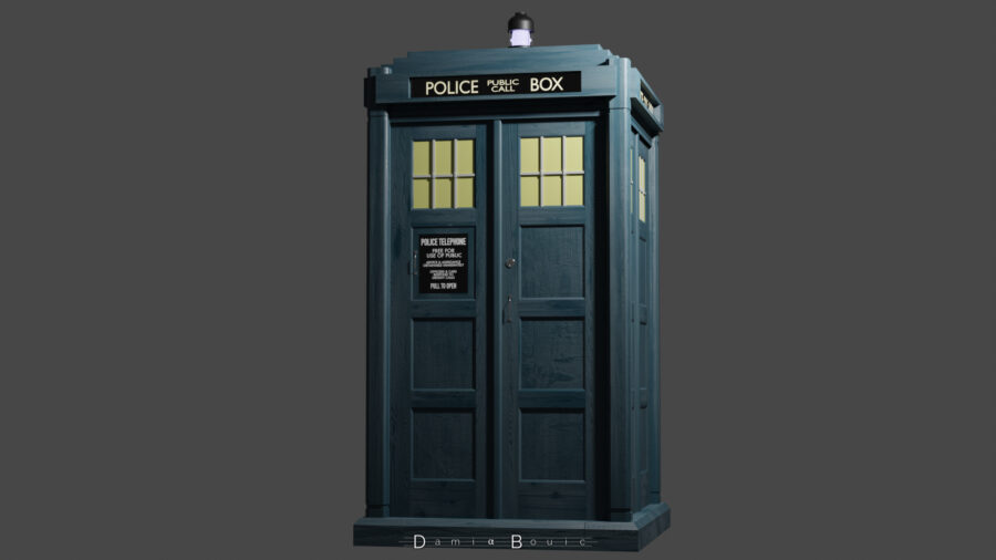 Vue générale du TARDIS, dont chaque planche est désormais pourvue de cette apparence bois peint